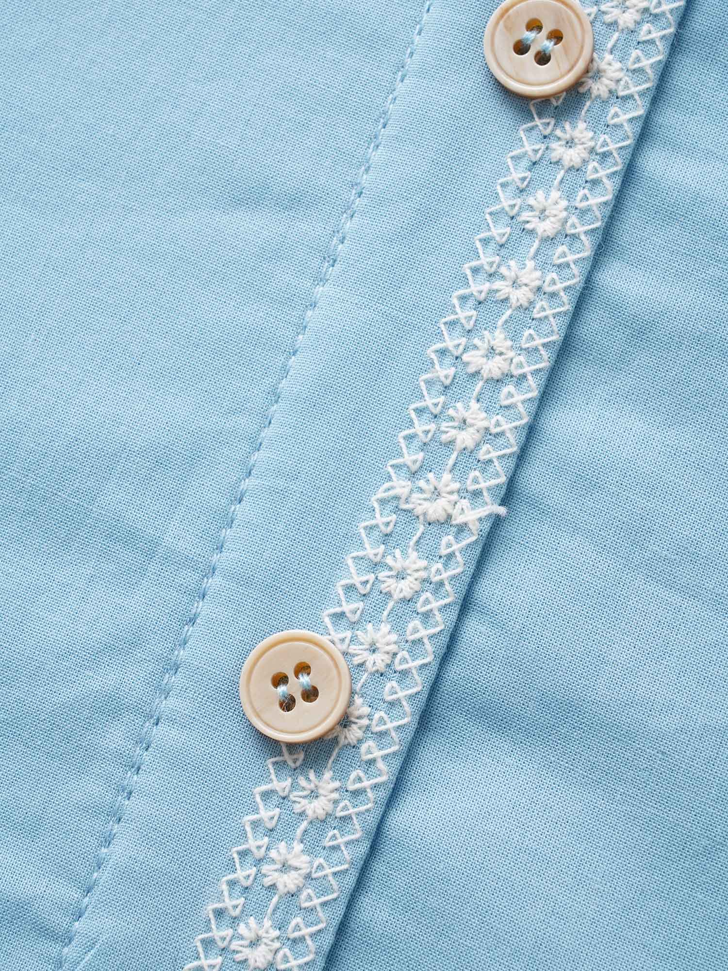 Striped Notched Embroidered Button Detail Blouse - Image 5