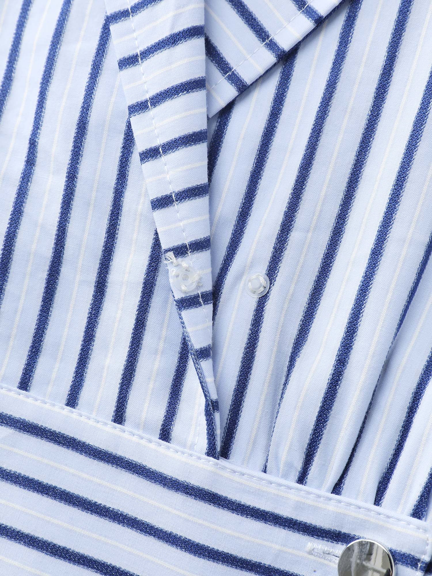 Striped Notched Lapel Collar Midi Dress - Image 7