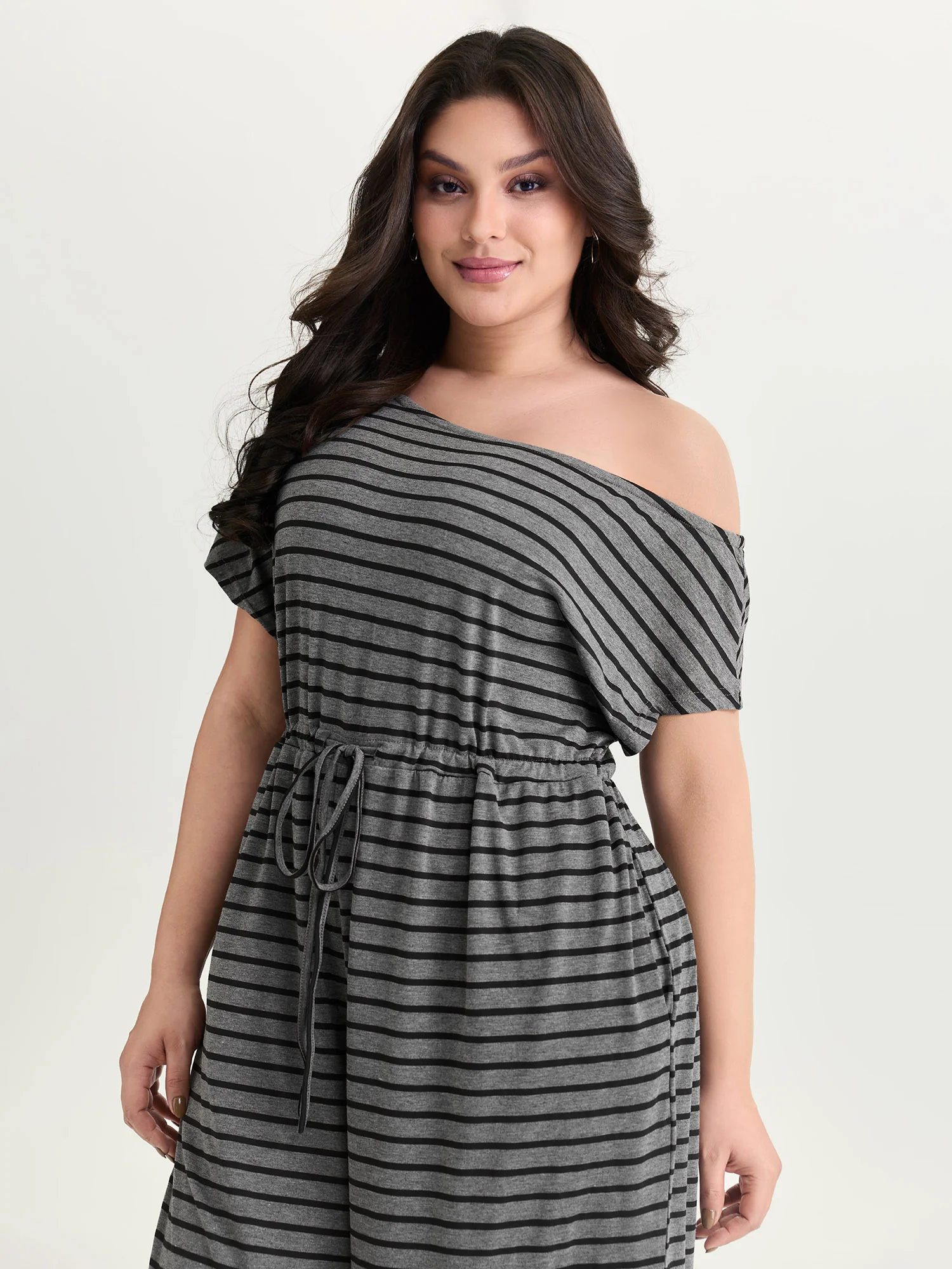 Striped One-Shoulder Pockets Jumpsuit - Image 2