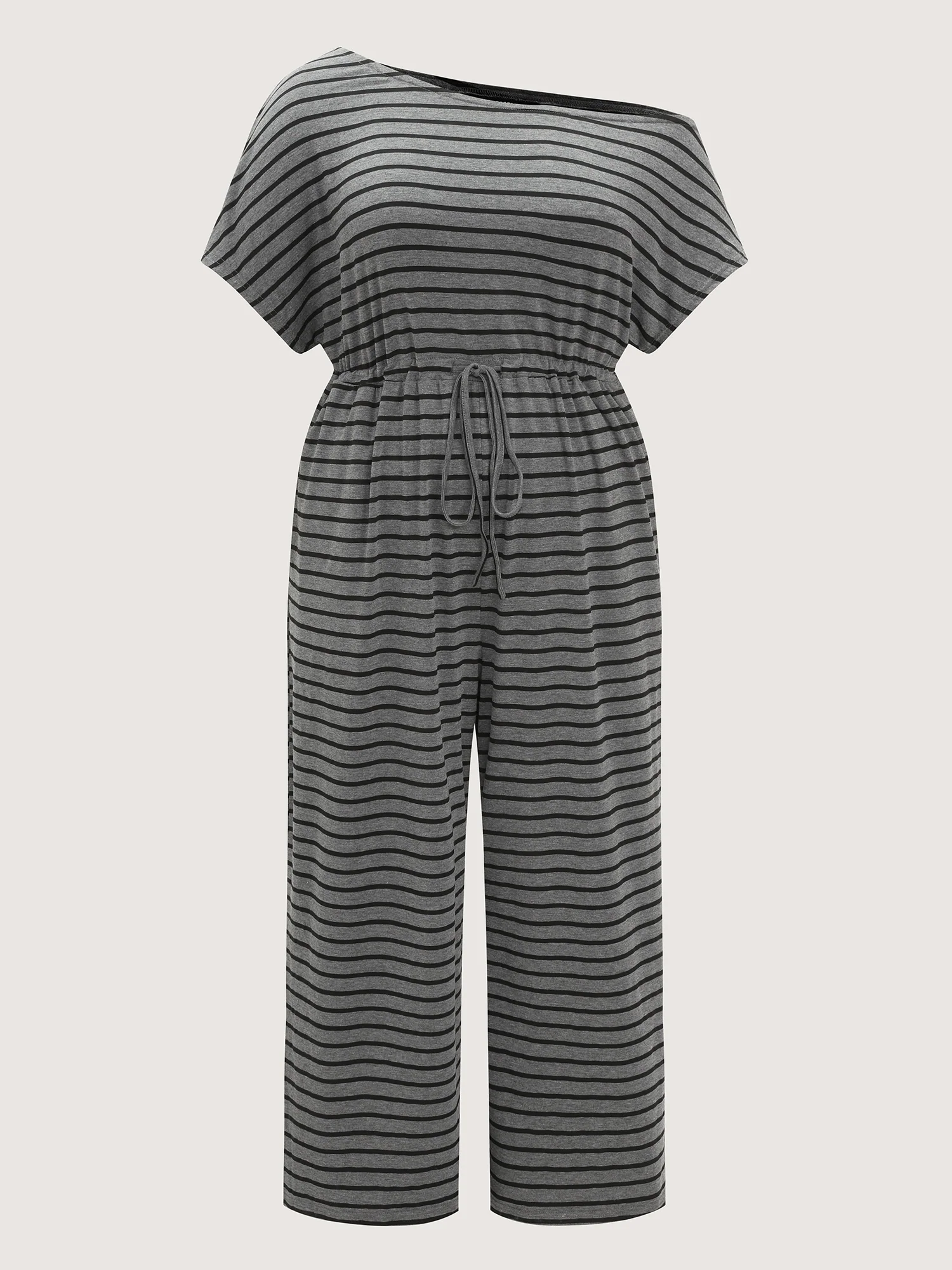 Striped One-Shoulder Pockets Jumpsuit - Image 7
