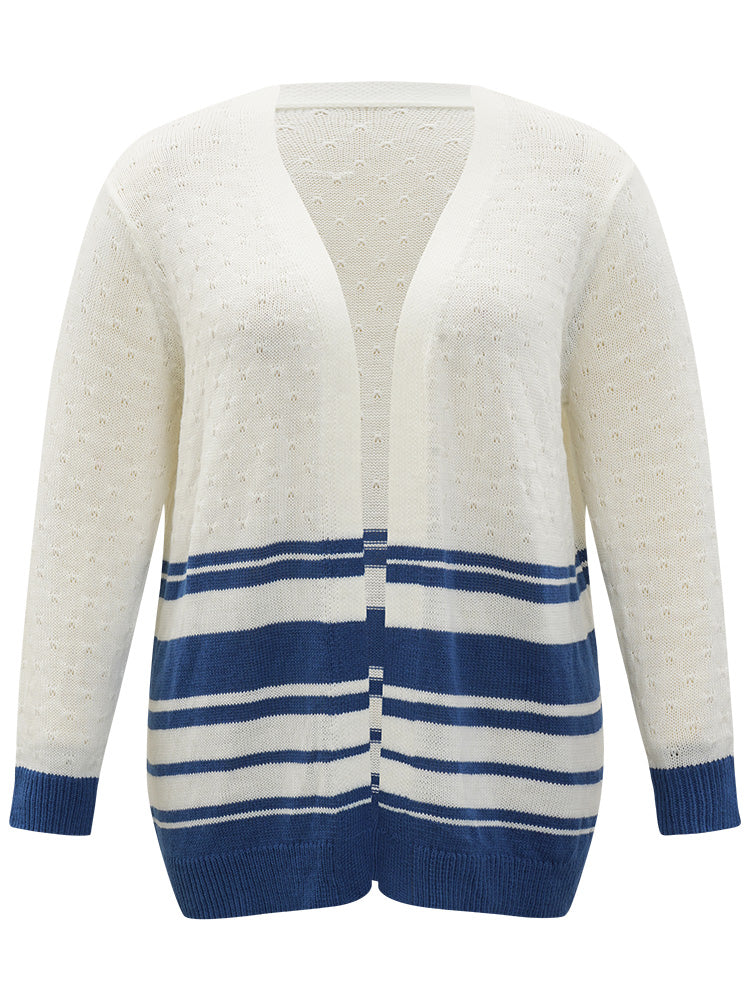 Striped Open Front Contrast Elastic Cuffs Cardigan - Image 8