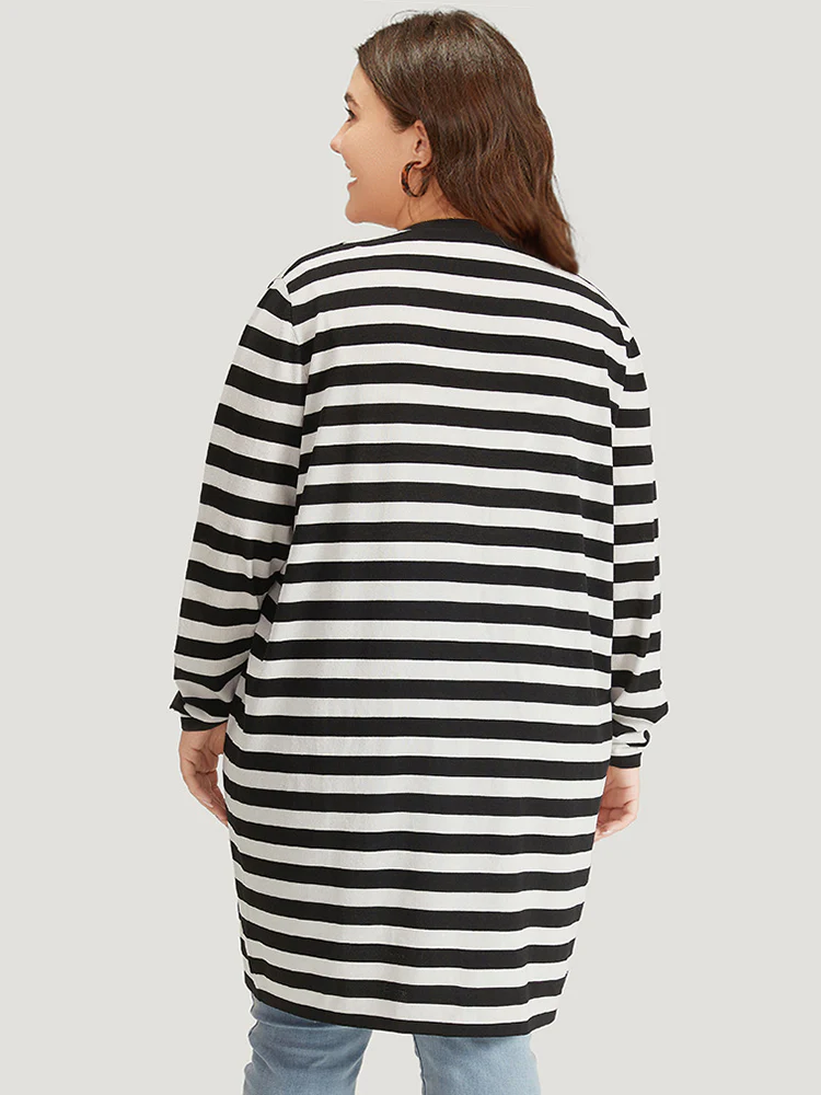 Striped Open Front Drop Shoulder Tunic Cardigan - Image 2
