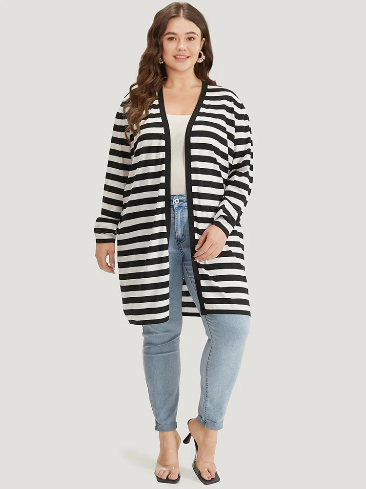 Striped Open Front Drop Shoulder Tunic Cardigan - Image 5