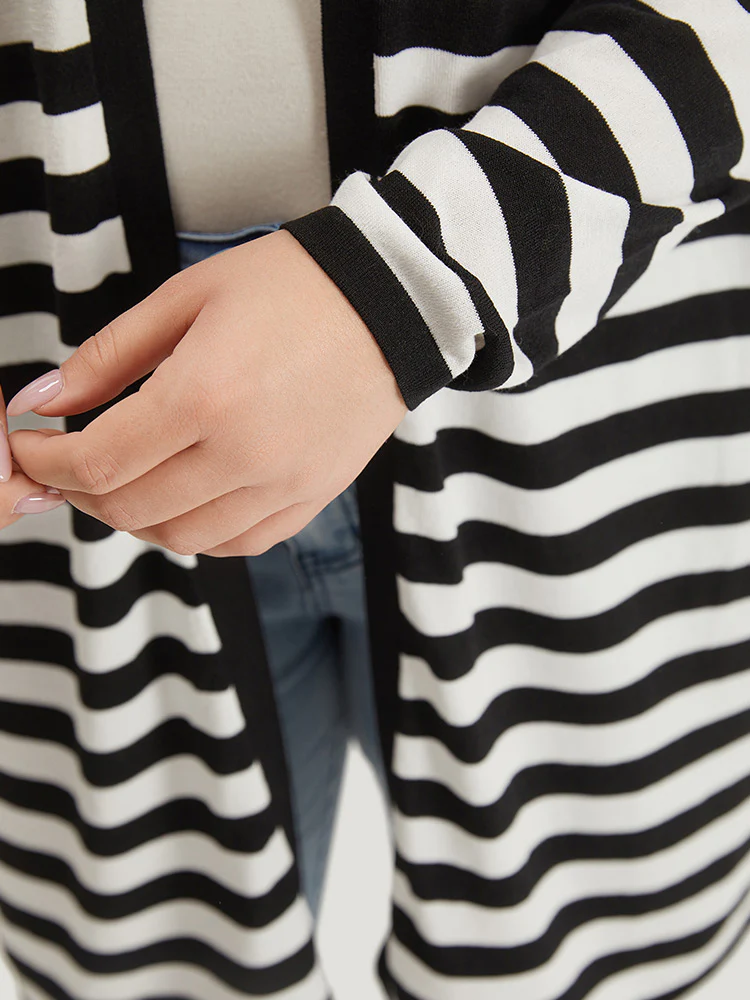 Striped Open Front Drop Shoulder Tunic Cardigan - Image 7