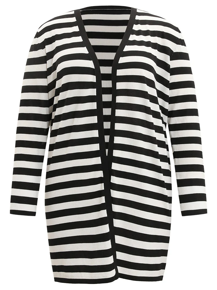 Striped Open Front Drop Shoulder Tunic Cardigan - Image 8