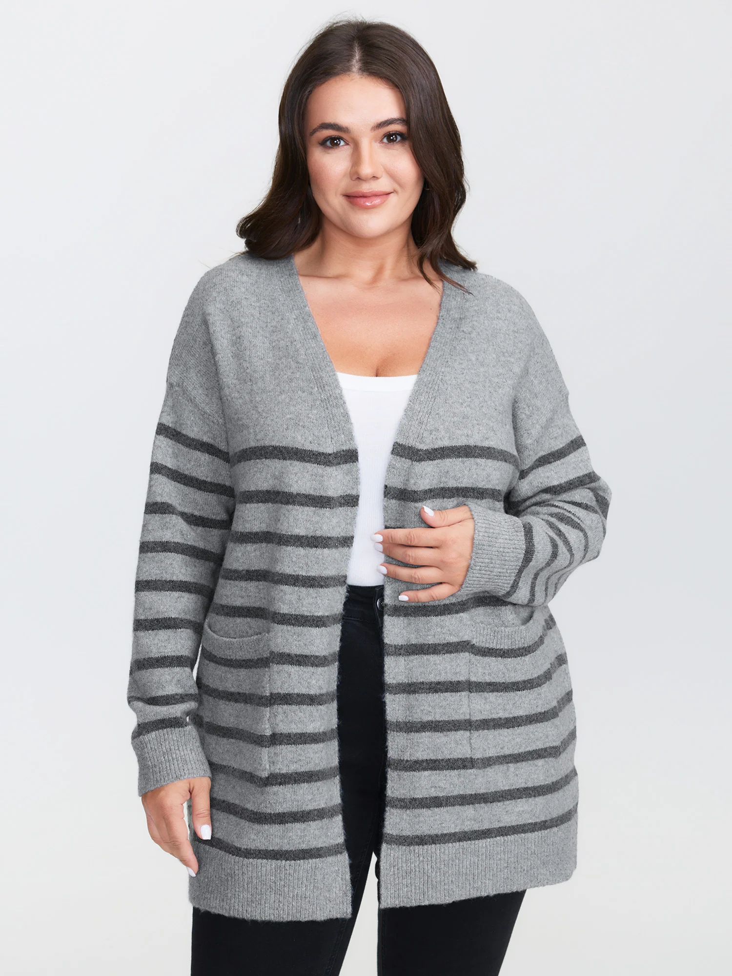Striped Open-Front Knit Cardigan