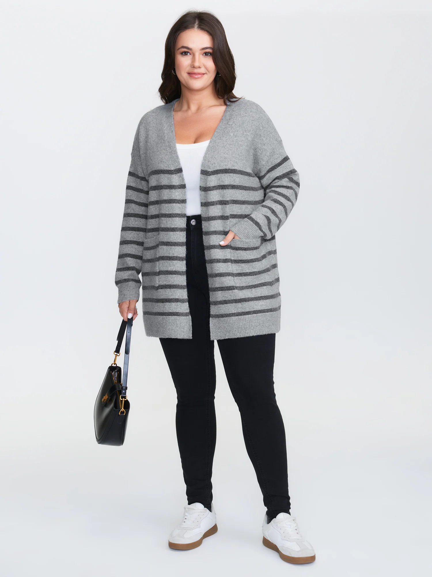 Striped Open-Front Knit Cardigan - Image 2