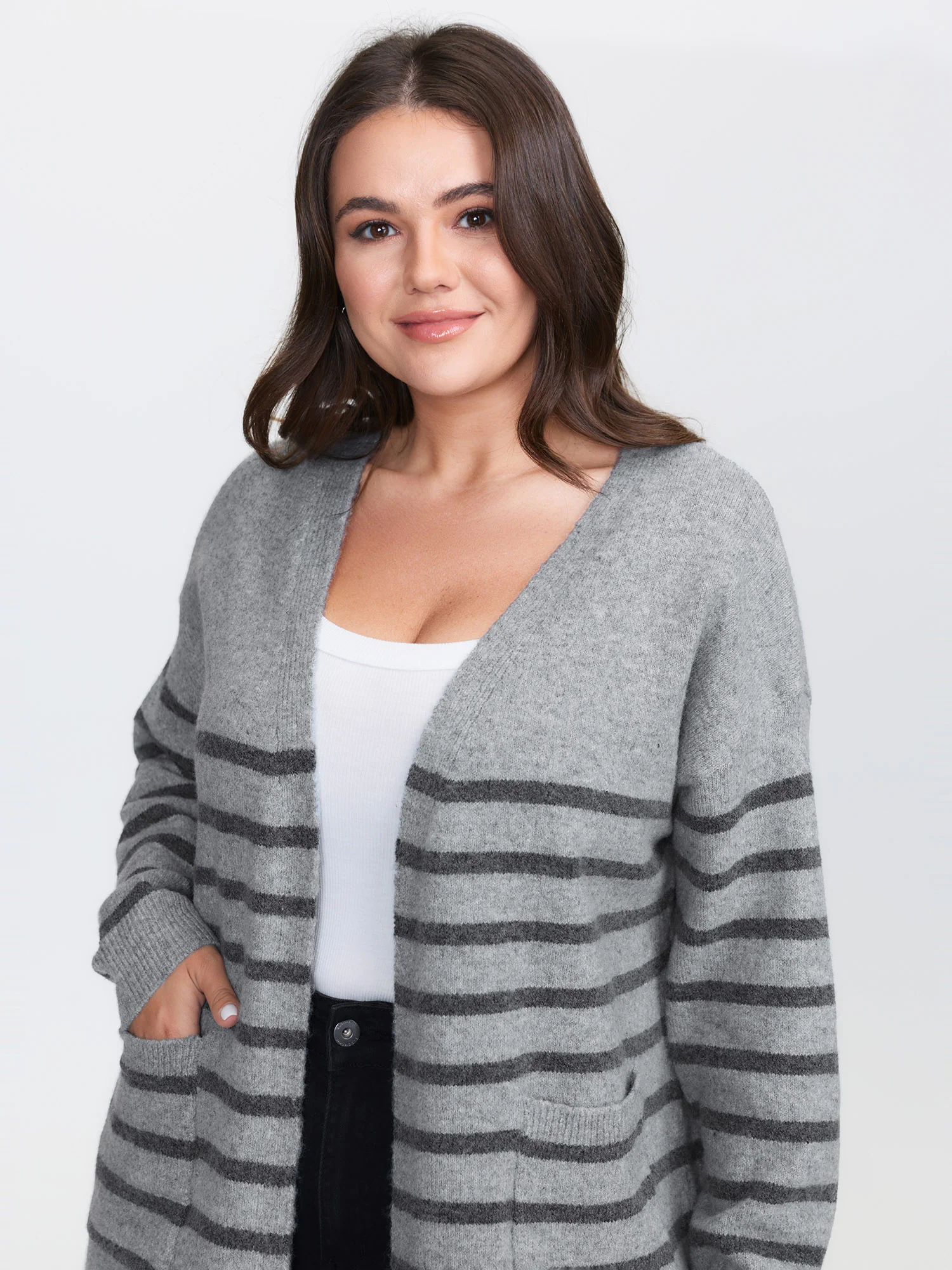 Striped Open-Front Knit Cardigan - Image 3