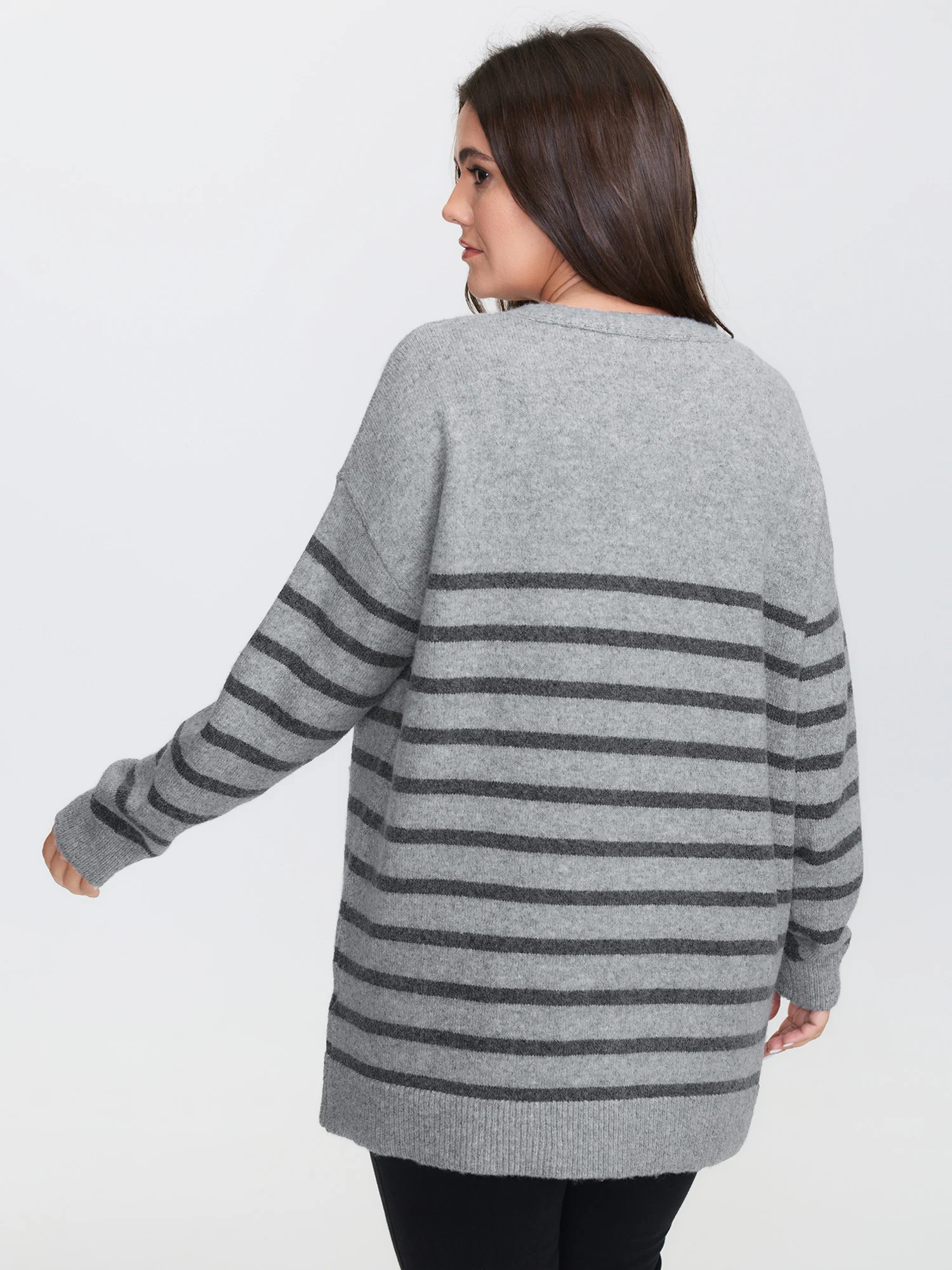 Striped Open-Front Knit Cardigan - Image 4