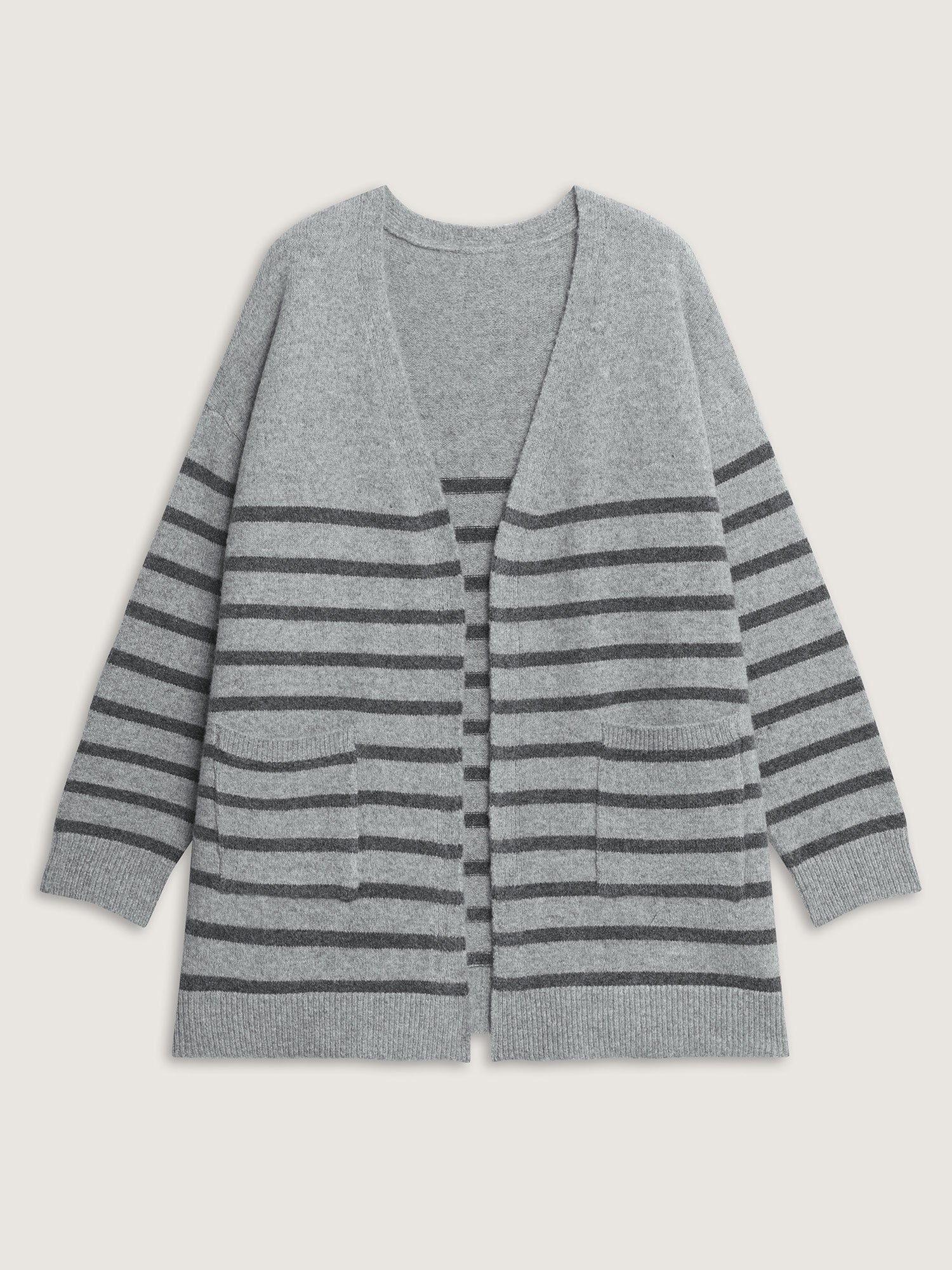 Striped Open-Front Knit Cardigan - Image 8