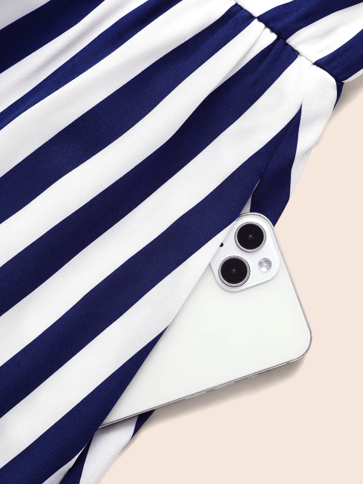 Striped Overlap Collar Ruffle Sleeve Midi Dress - Image 6
