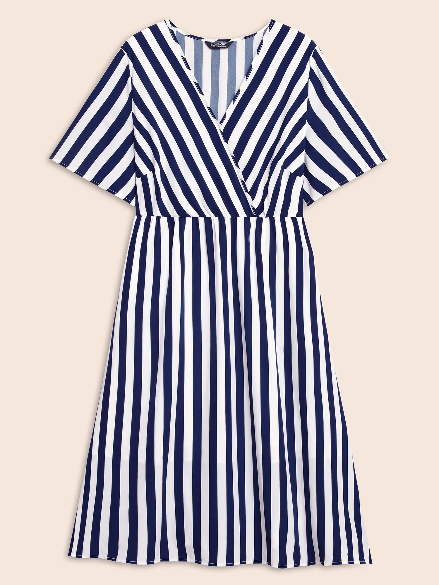 Striped Overlap Collar Ruffle Sleeve Midi Dress - Image 7