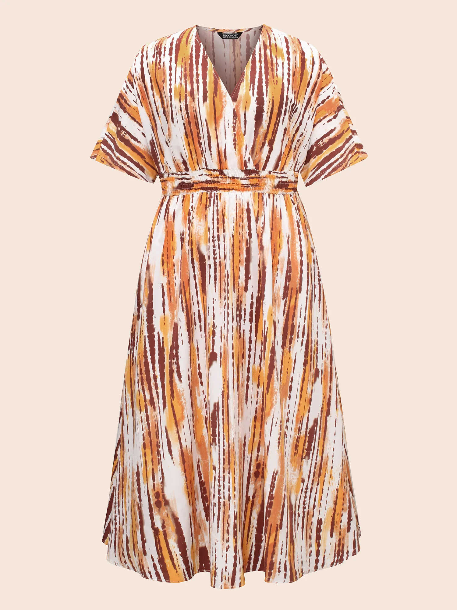 Striped Overlap Collar Shirred Maxi Dress - Image 7