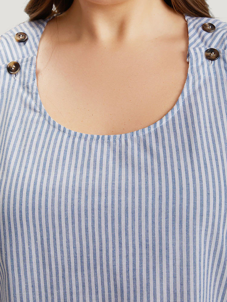 Striped Patched Pocket Adjustable Button Dress - Image 6