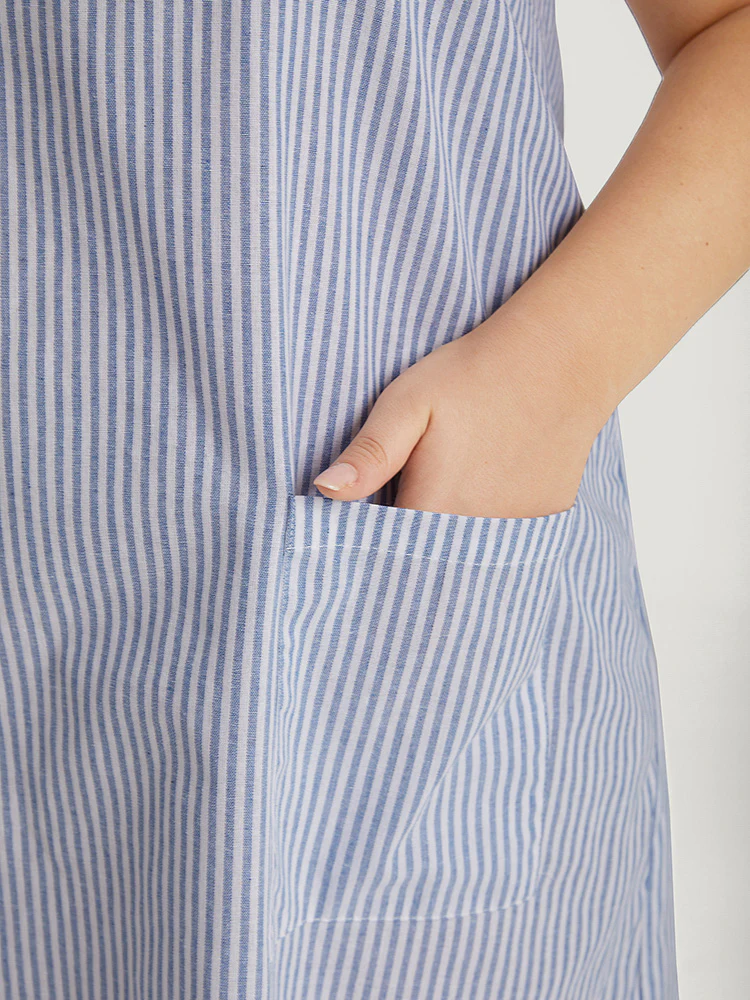 Striped Patched Pocket Adjustable Button Dress - Image 7