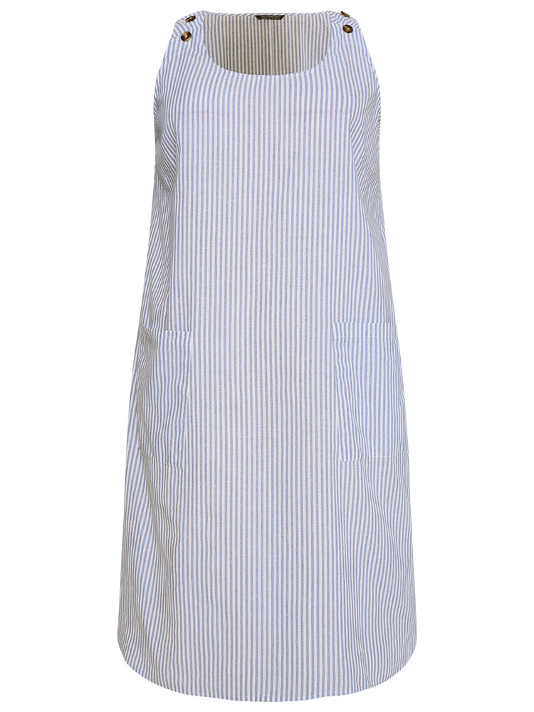 Striped Patched Pocket Adjustable Button Dress - Image 8