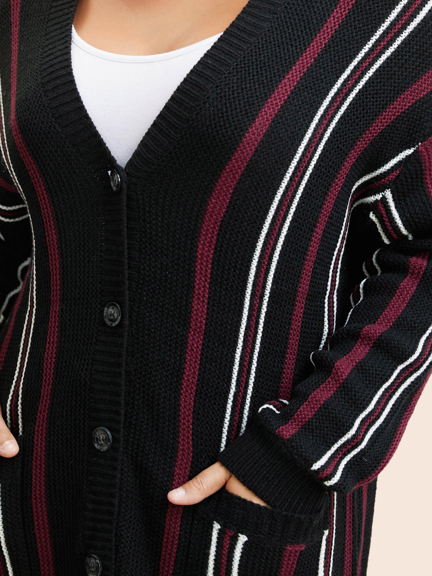 Striped Patched Pocket Drop Shoulder Cardigan - Image 6