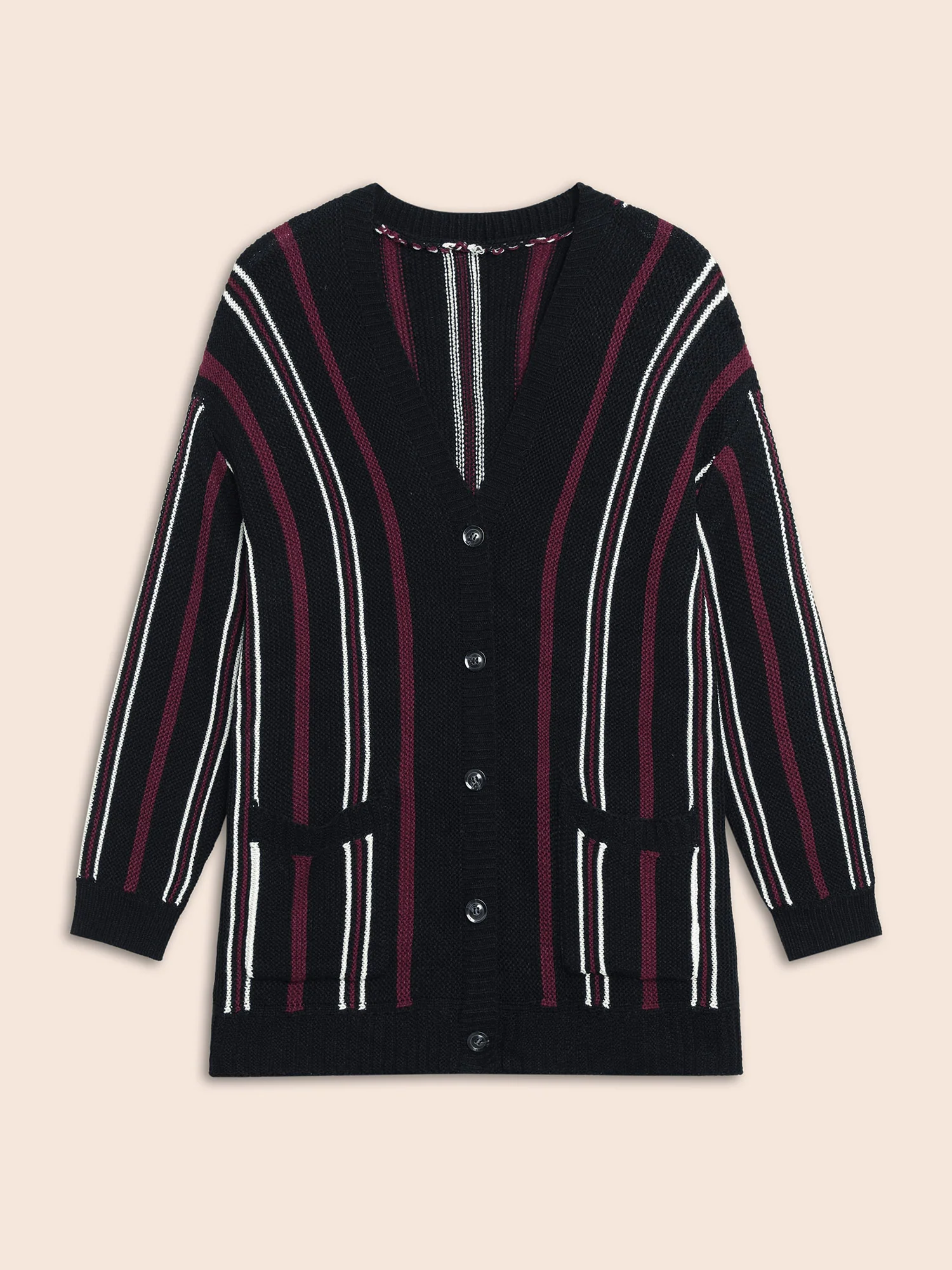 Striped Patched Pocket Drop Shoulder Cardigan - Image 9