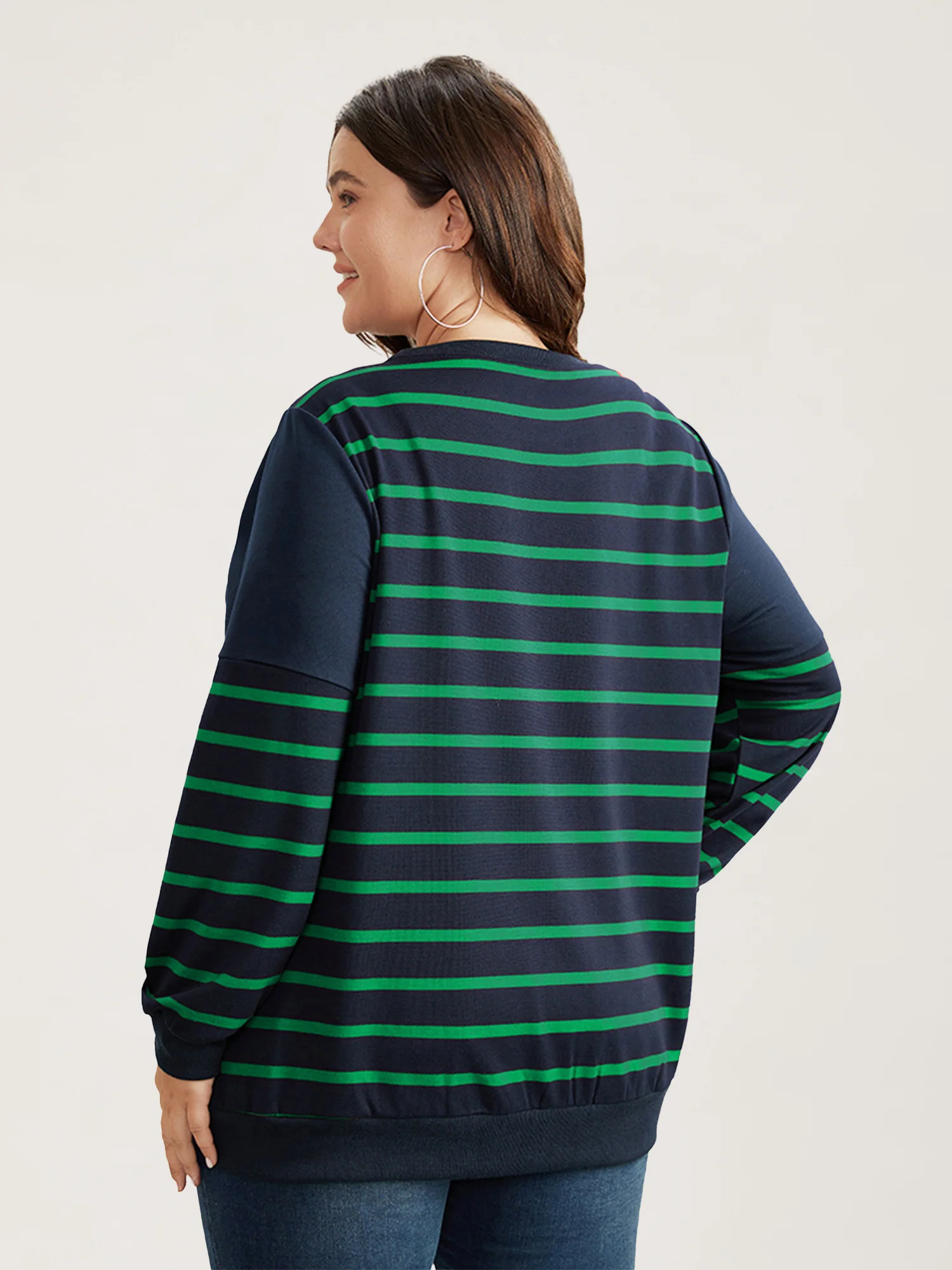 Striped Patchwork Button Detail Sweatshirt - Image 4