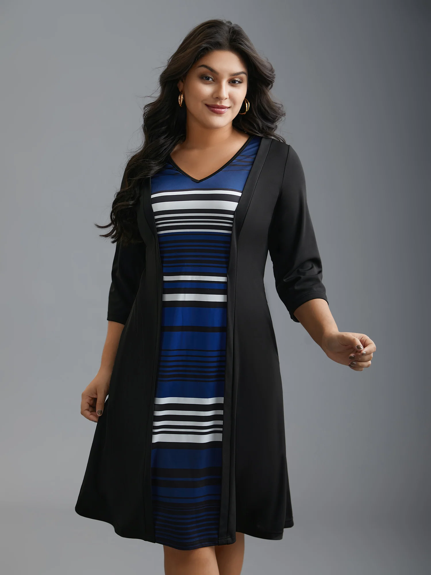 Striped Patchwork Contrast Knit Dress - Image 2