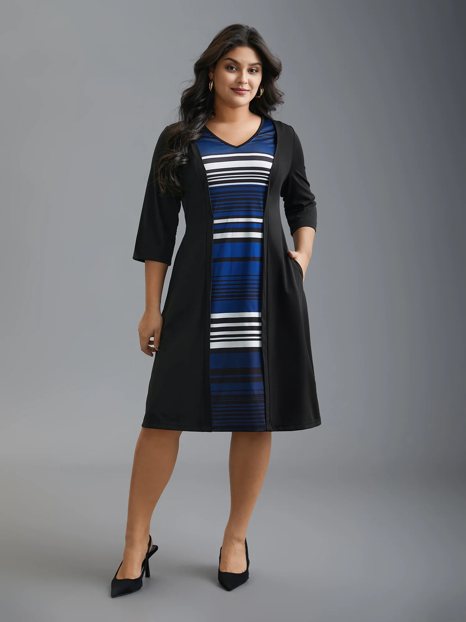 Striped Patchwork Contrast Knit Dress - Image 3