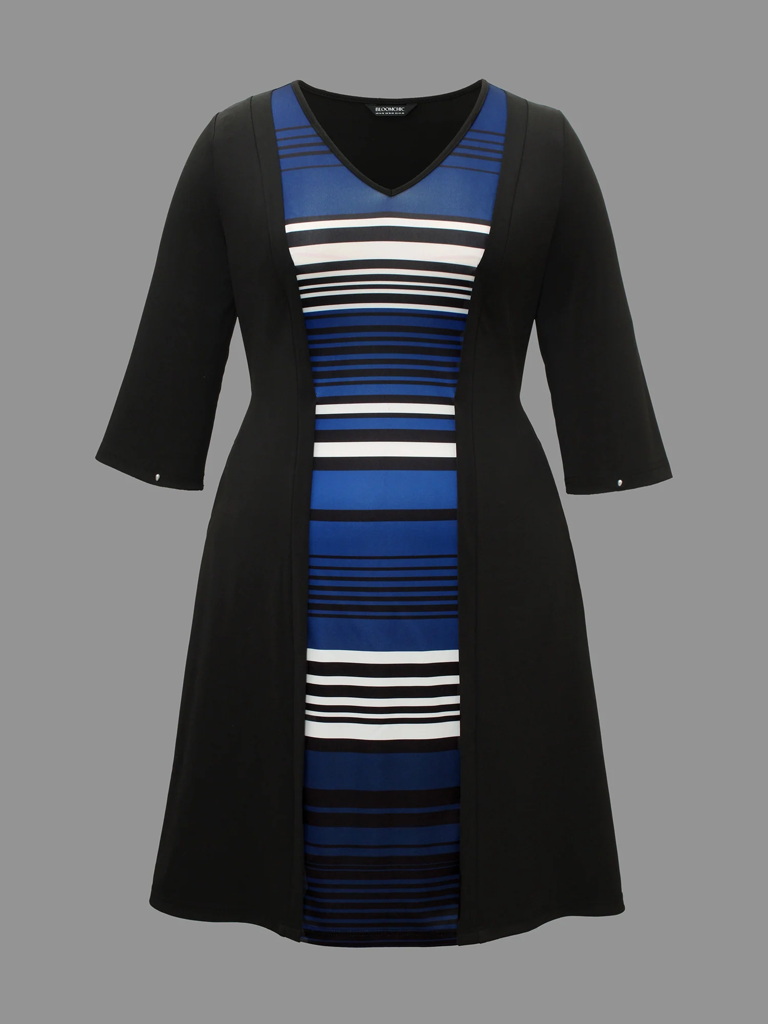 Striped Patchwork Contrast Knit Dress - Image 7