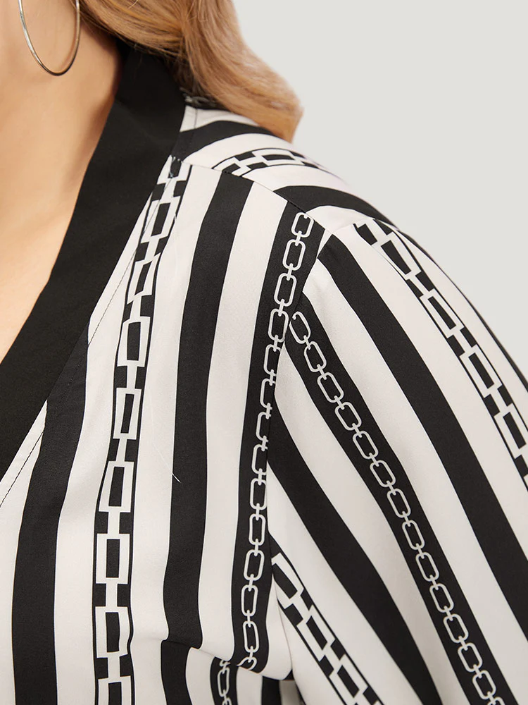 Striped Patchwork Contrast Open Front Kimono - Image 6
