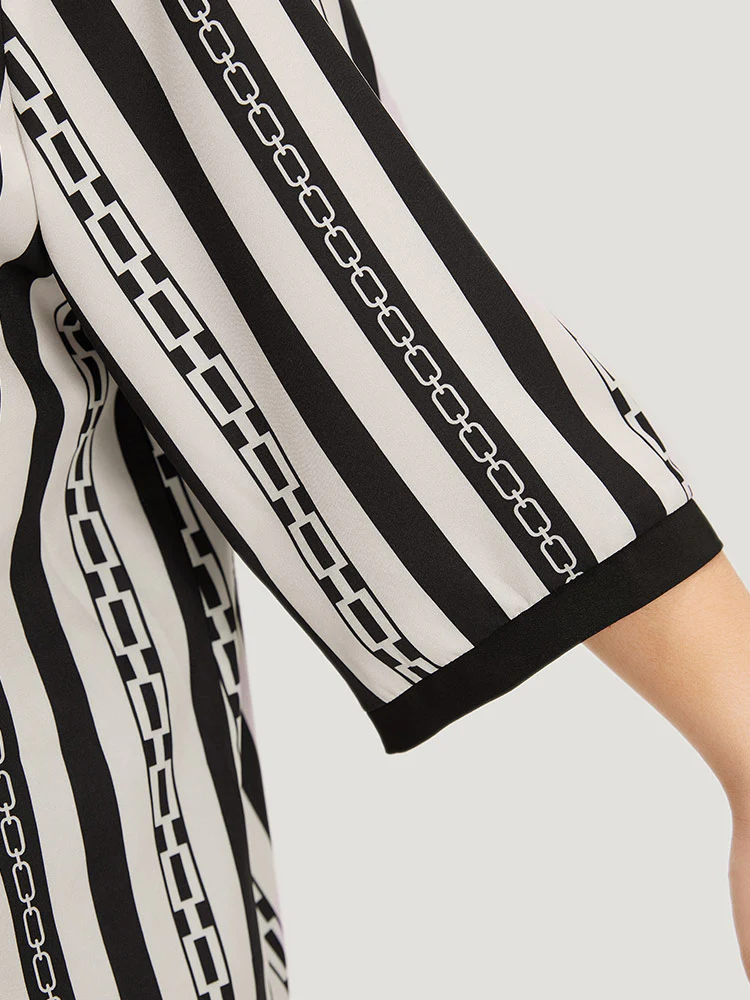 Striped Patchwork Contrast Open Front Kimono - Image 8