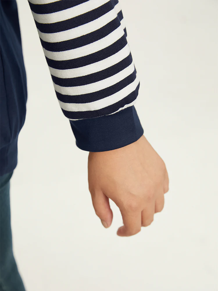 Striped Patchwork Drawstring Hooded Pocket Sweatshirt - Image 10
