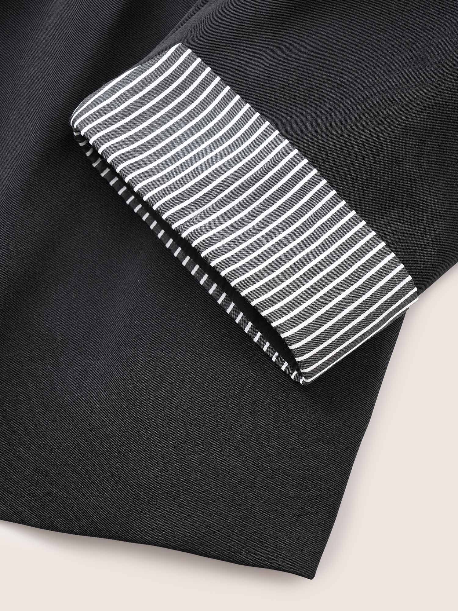 Striped Patchwork Drawstring Suit Collar Blazer - Image 6