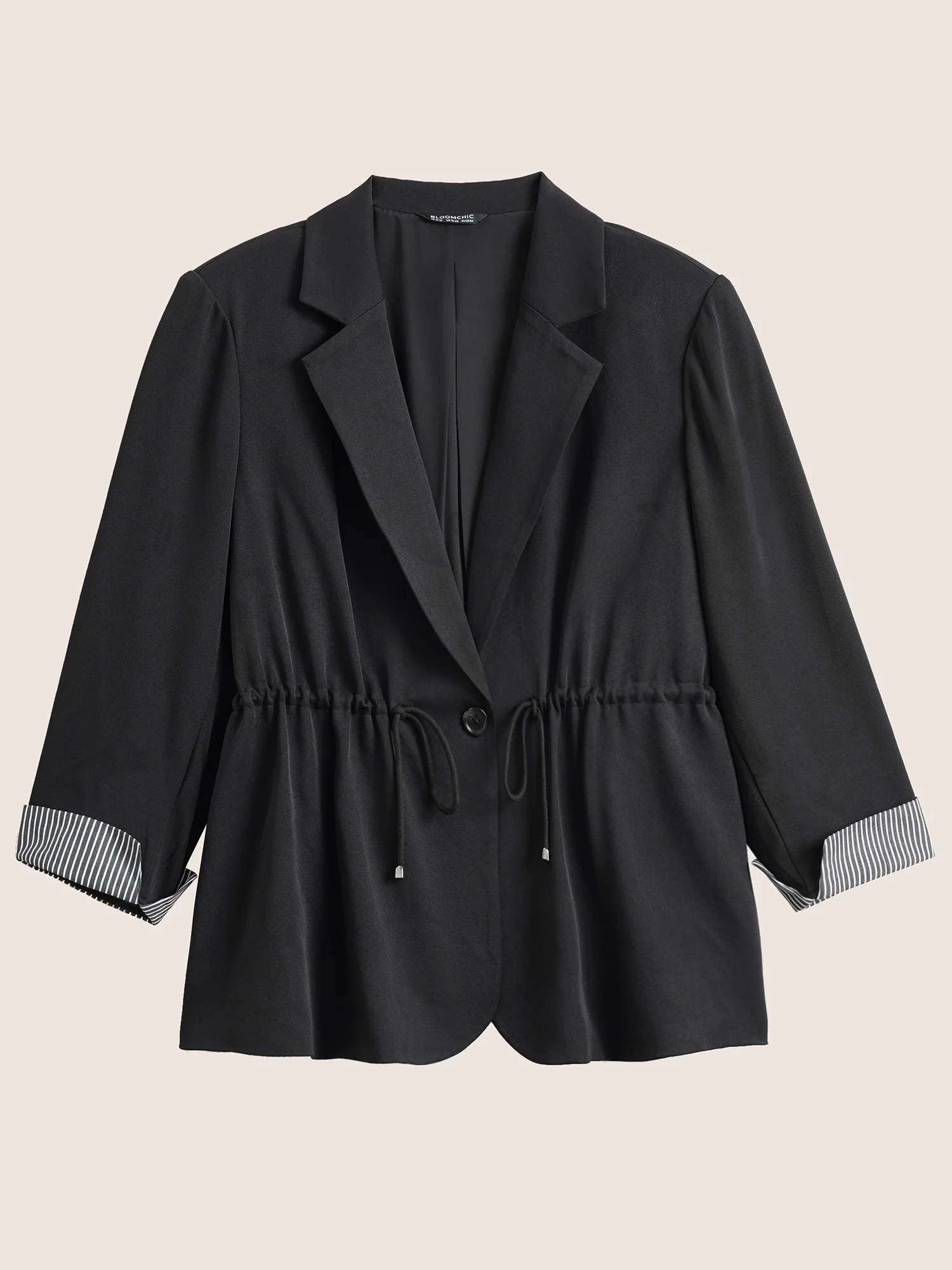 Striped Patchwork Drawstring Suit Collar Blazer - Image 7