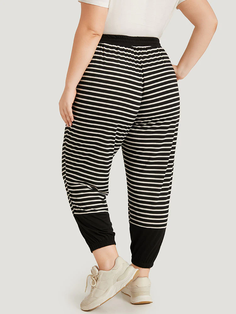 Striped Patchwork Elastic Waist Pocket Ties Sweatpants - Image 5
