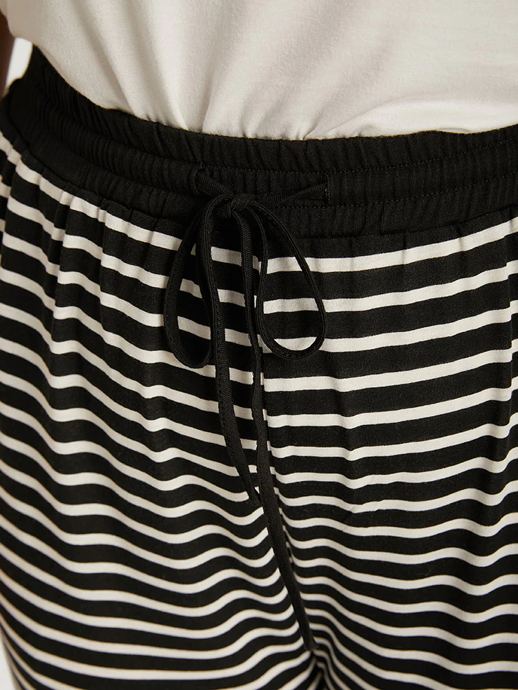 Striped Patchwork Elastic Waist Pocket Ties Sweatpants - Image 6