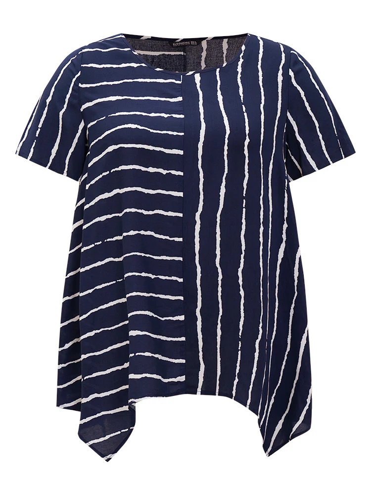 Striped Patchwork Hanky Hem Blouse - Image 10