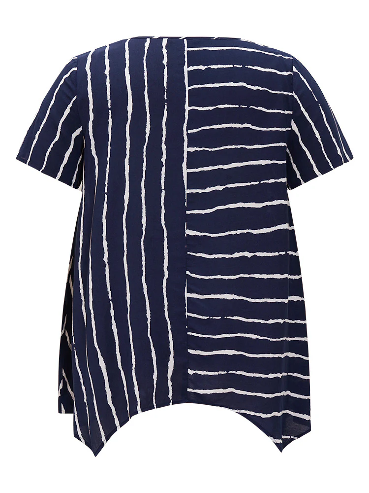 Striped Patchwork Hanky Hem Blouse - Image 11