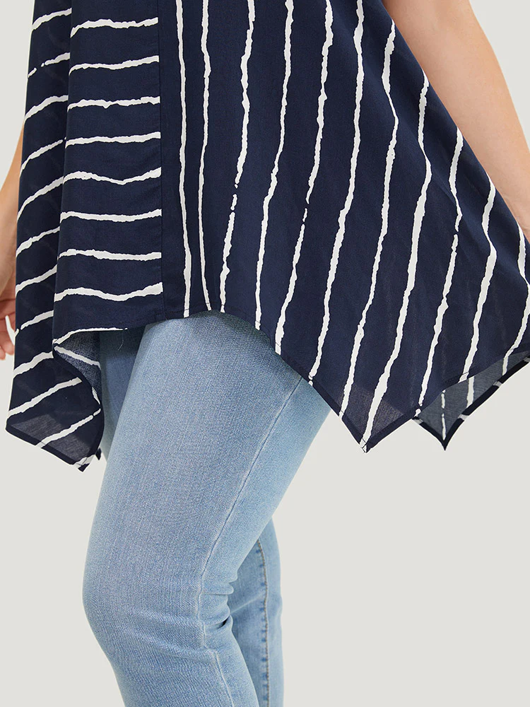 Striped Patchwork Hanky Hem Blouse - Image 8