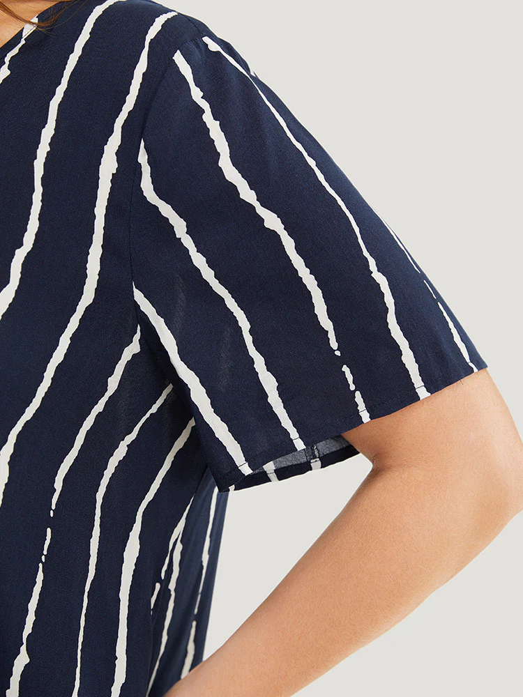 Striped Patchwork Hanky Hem Blouse - Image 9