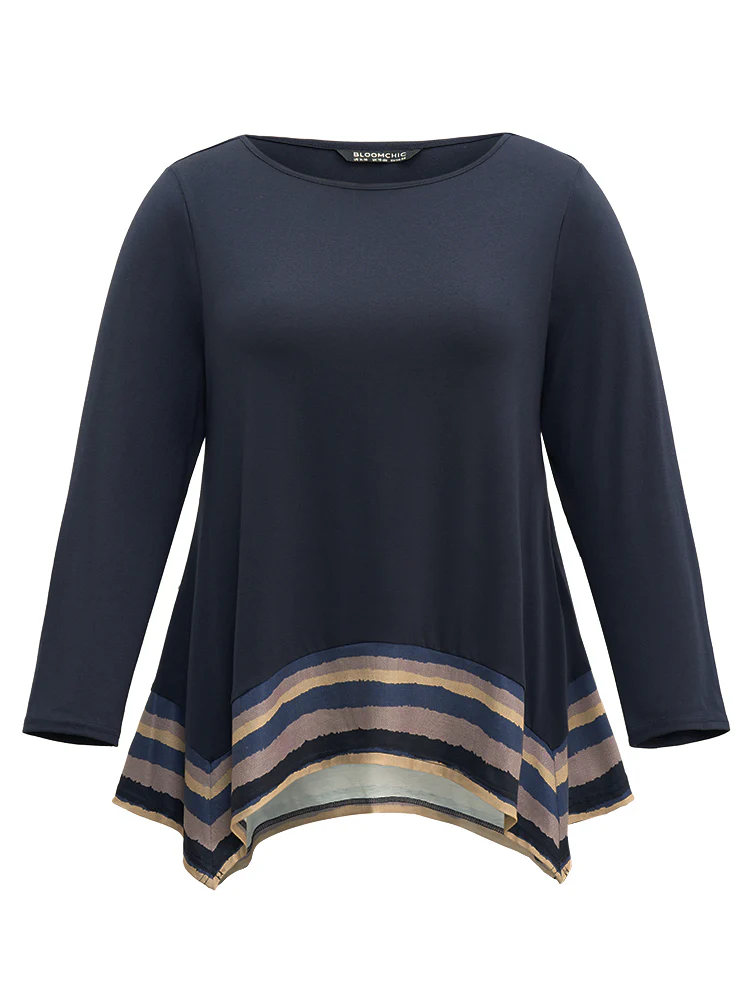 Striped Patchwork Hanky Hem T-shirt - Image 5