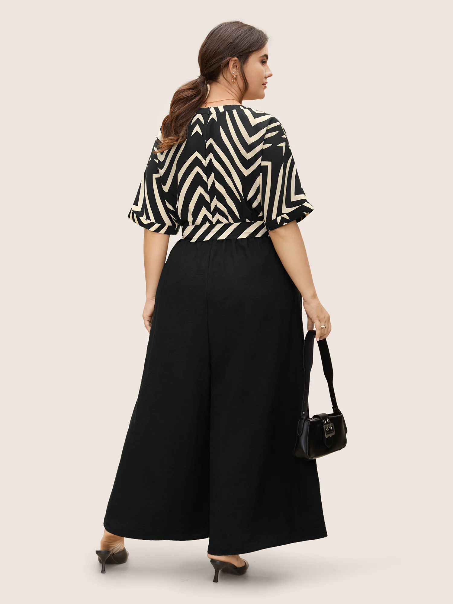 Striped Patchwork Knot Cuffed Sleeve Jumpsuit - Image 4