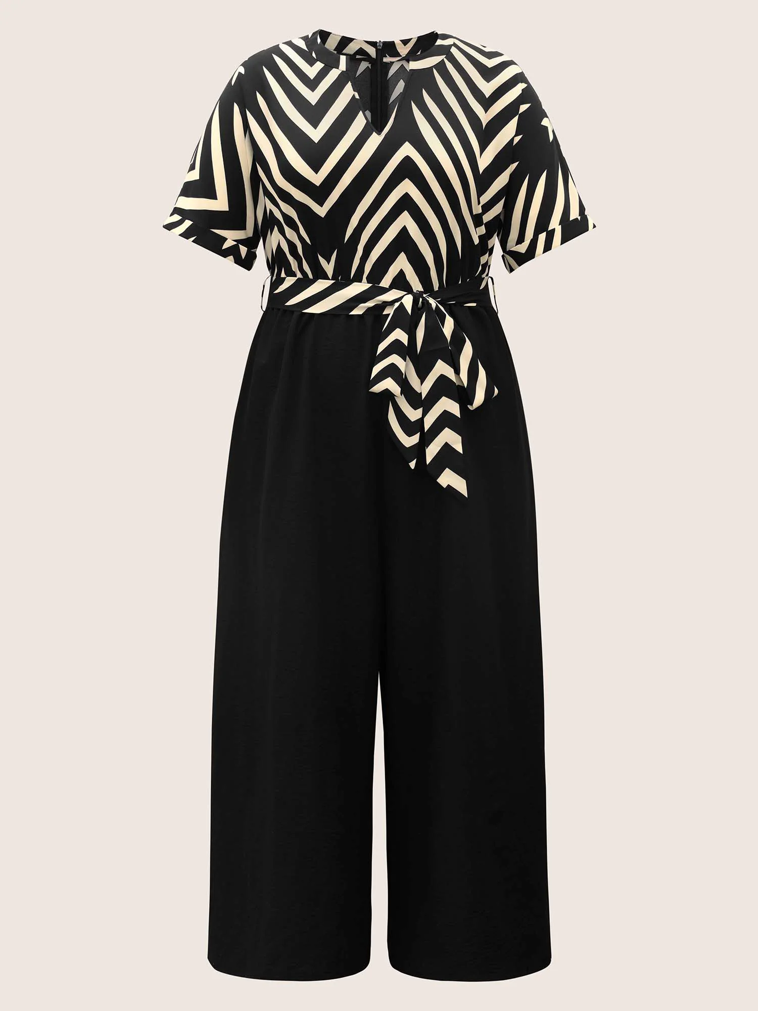 Striped Patchwork Knot Cuffed Sleeve Jumpsuit - Image 7