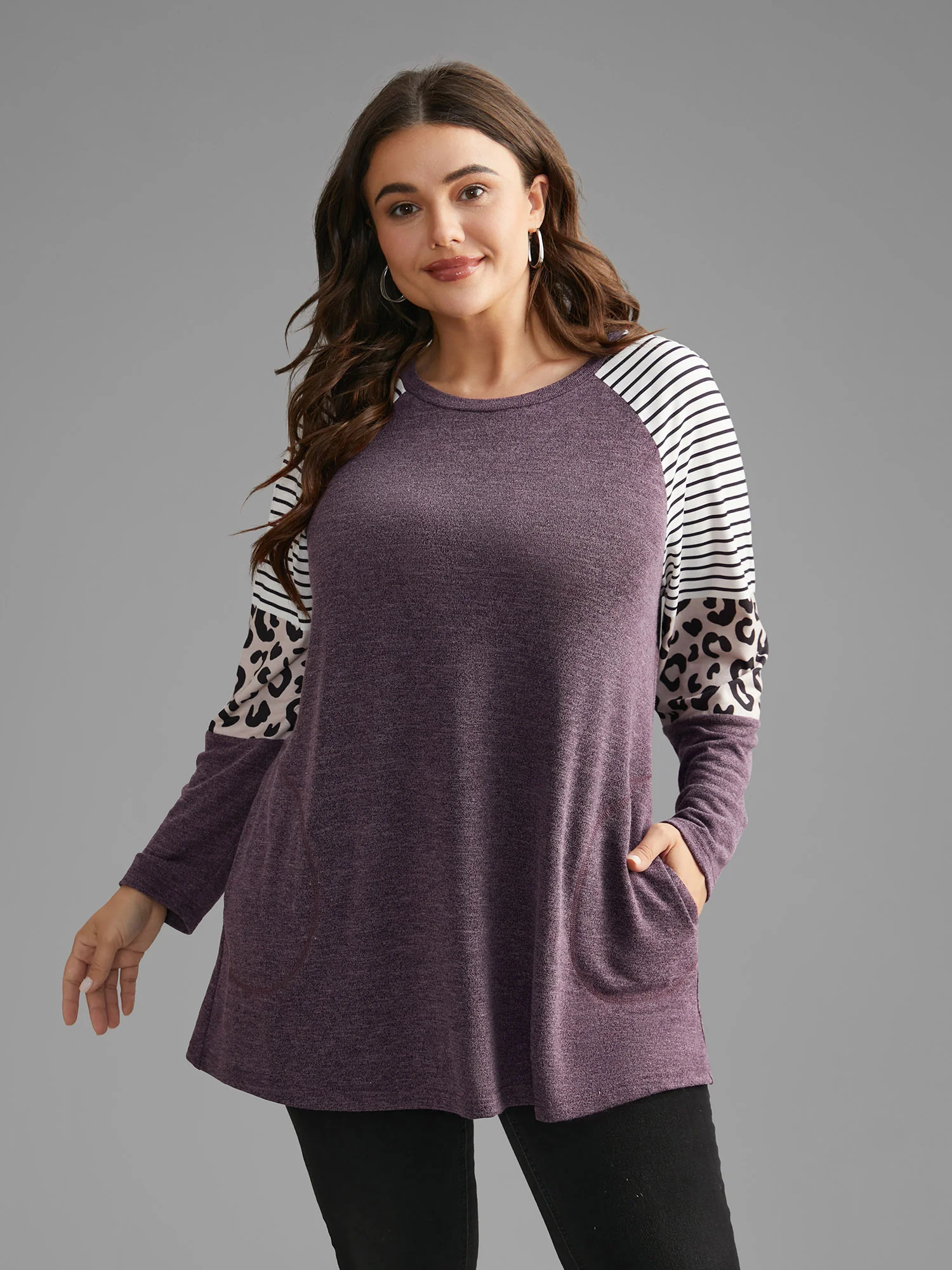 Striped Patchwork Leopard Pocket T-shirt