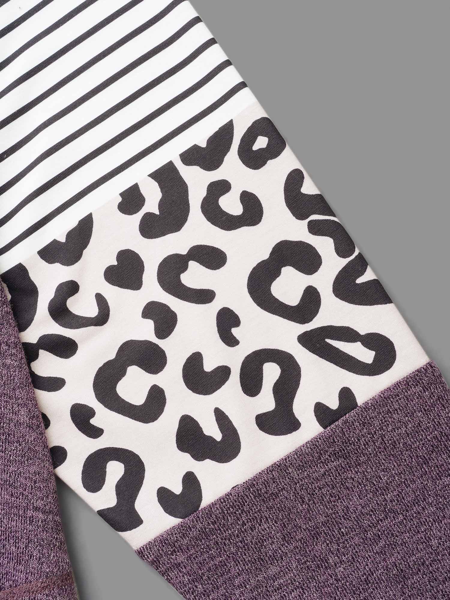 Striped Patchwork Leopard Pocket T-shirt - Image 6