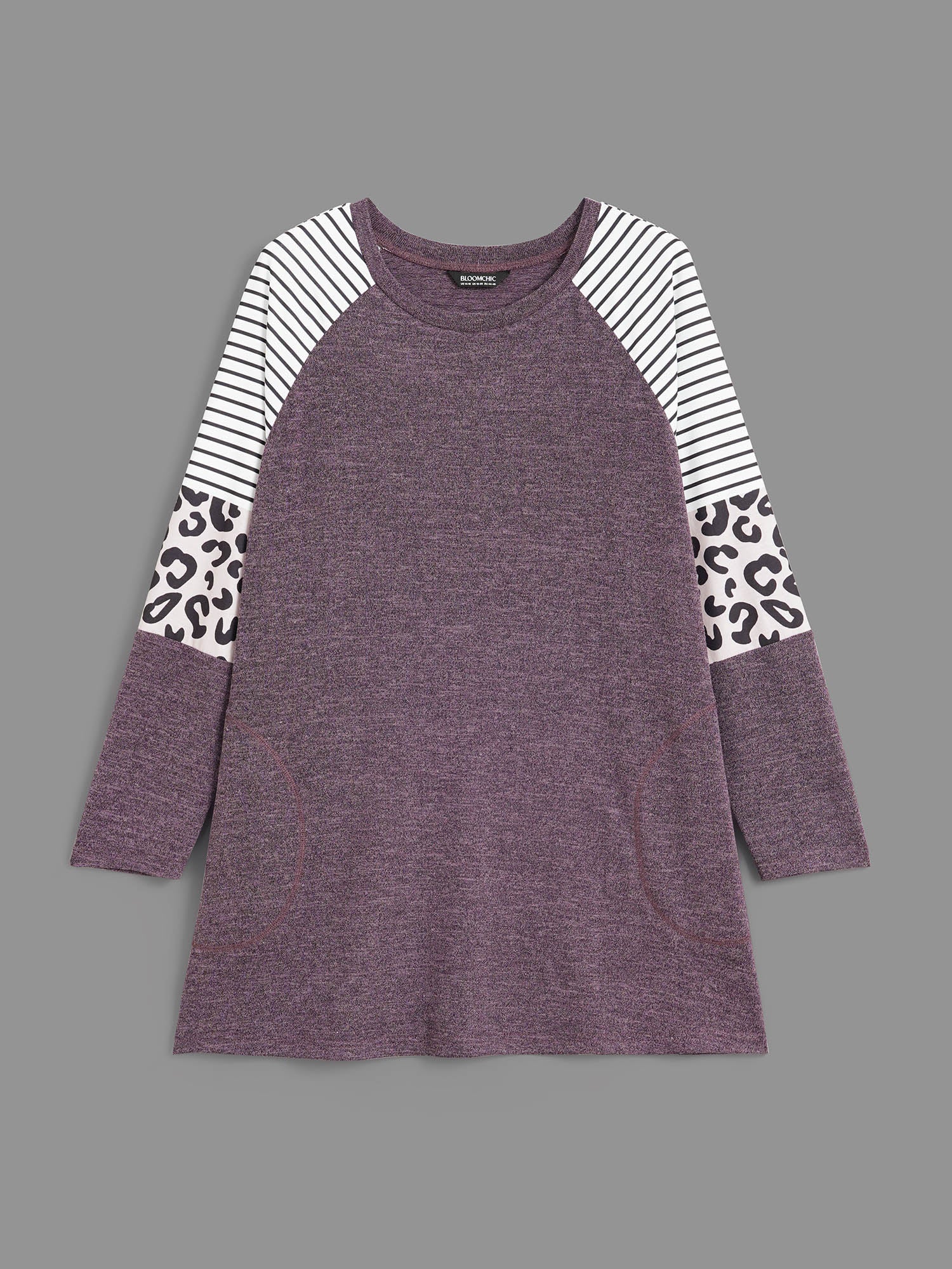 Striped Patchwork Leopard Pocket T-shirt - Image 8