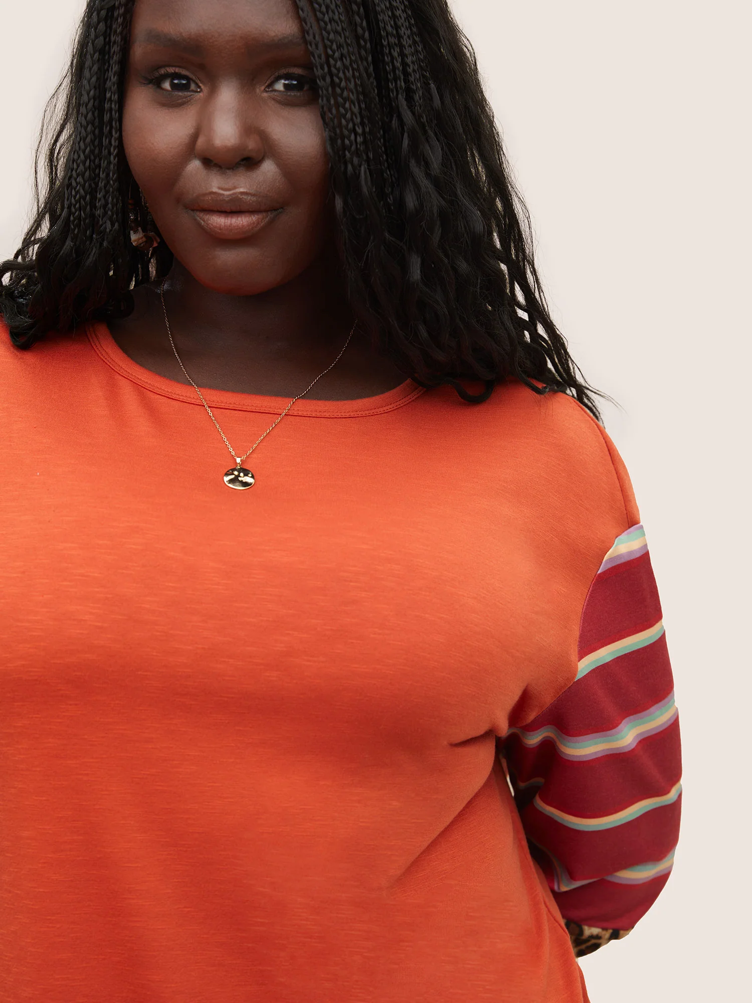 Striped Patchwork Leopard Round Neck Sweatshirt - Image 4