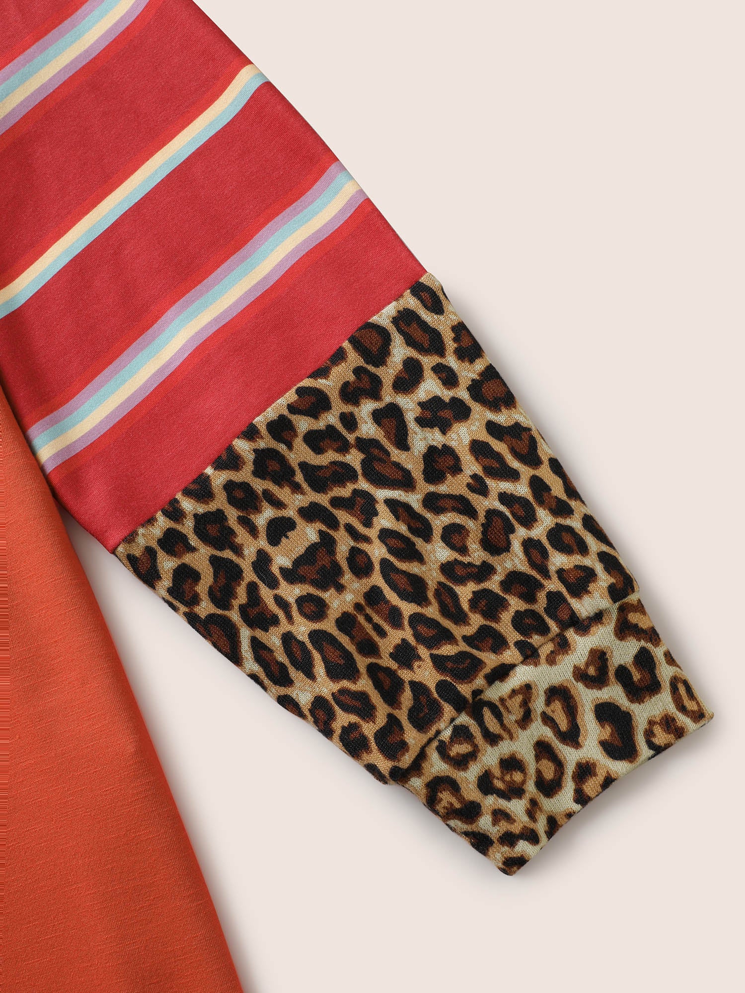 Striped Patchwork Leopard Round Neck Sweatshirt - Image 5