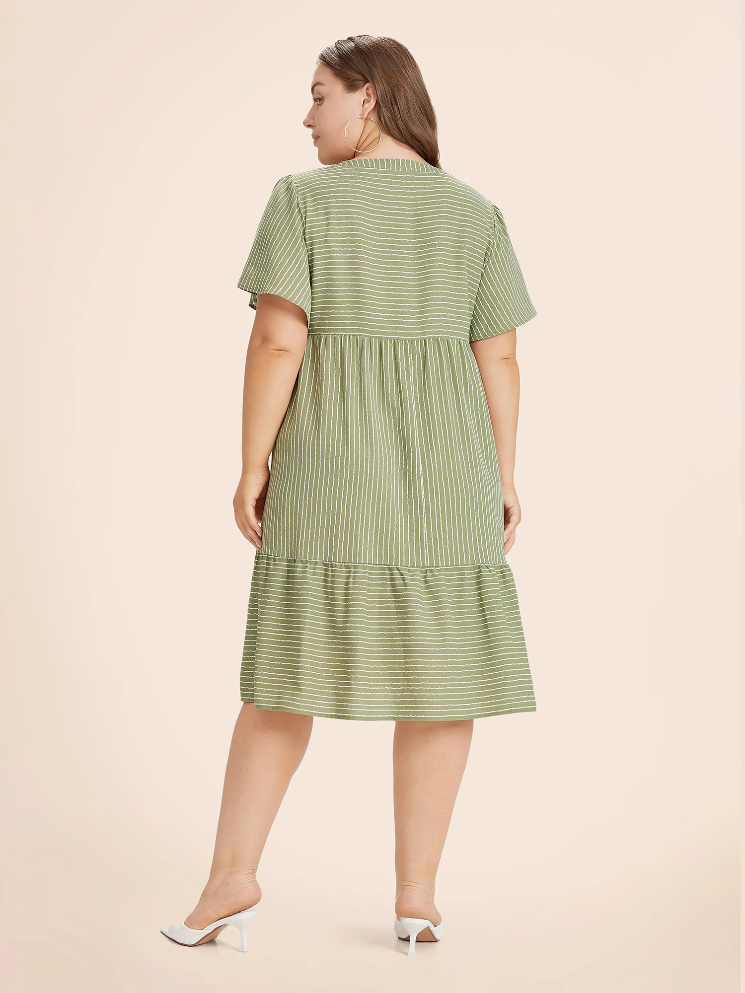 Striped Patchwork Notched Flutter Layered Babydoll Dress - Image 4