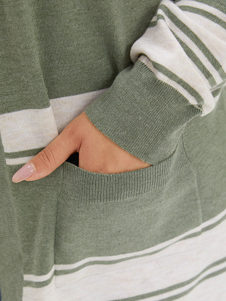 Striped Patchwork Open Front Pocket Cardigan - Image 7