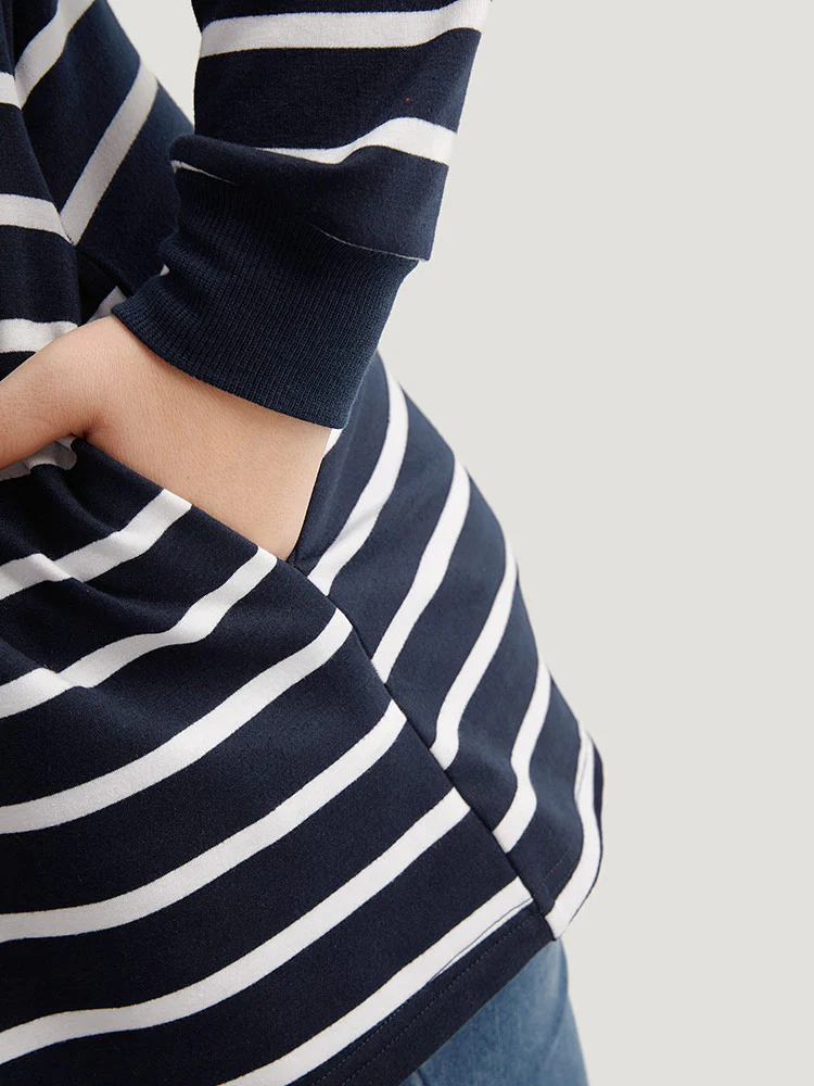 Striped Patchwork Pocket Lace Up Sweatshirt - Image 8