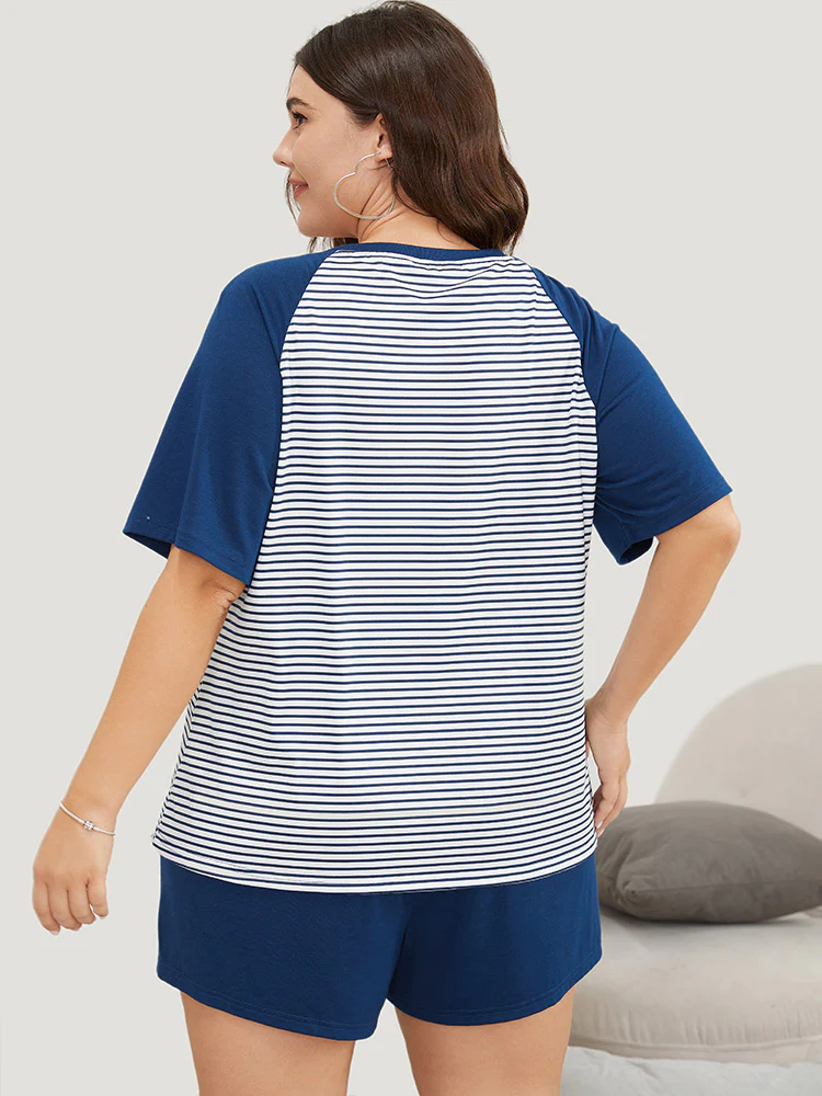 Striped Patchwork Raglan Sleeve Pajama Top - Image 5