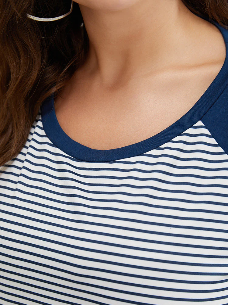 Striped Patchwork Raglan Sleeve Pajama Top - Image 7